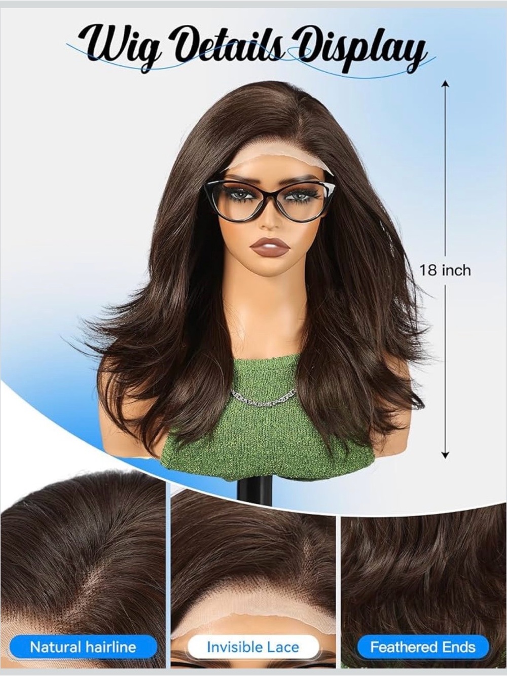 “5/$20” Brown 18 inch wig side part or middle part